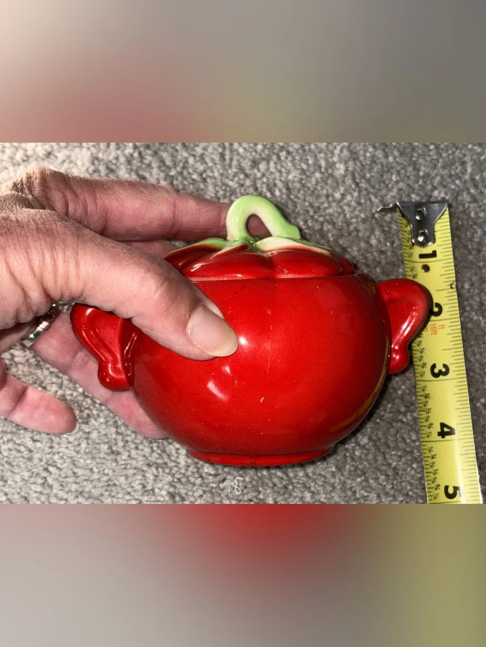 Pantry Parade Red Tomato Ceramic Sugar Bowl & Creamer w/Salt & Pepper Shakers